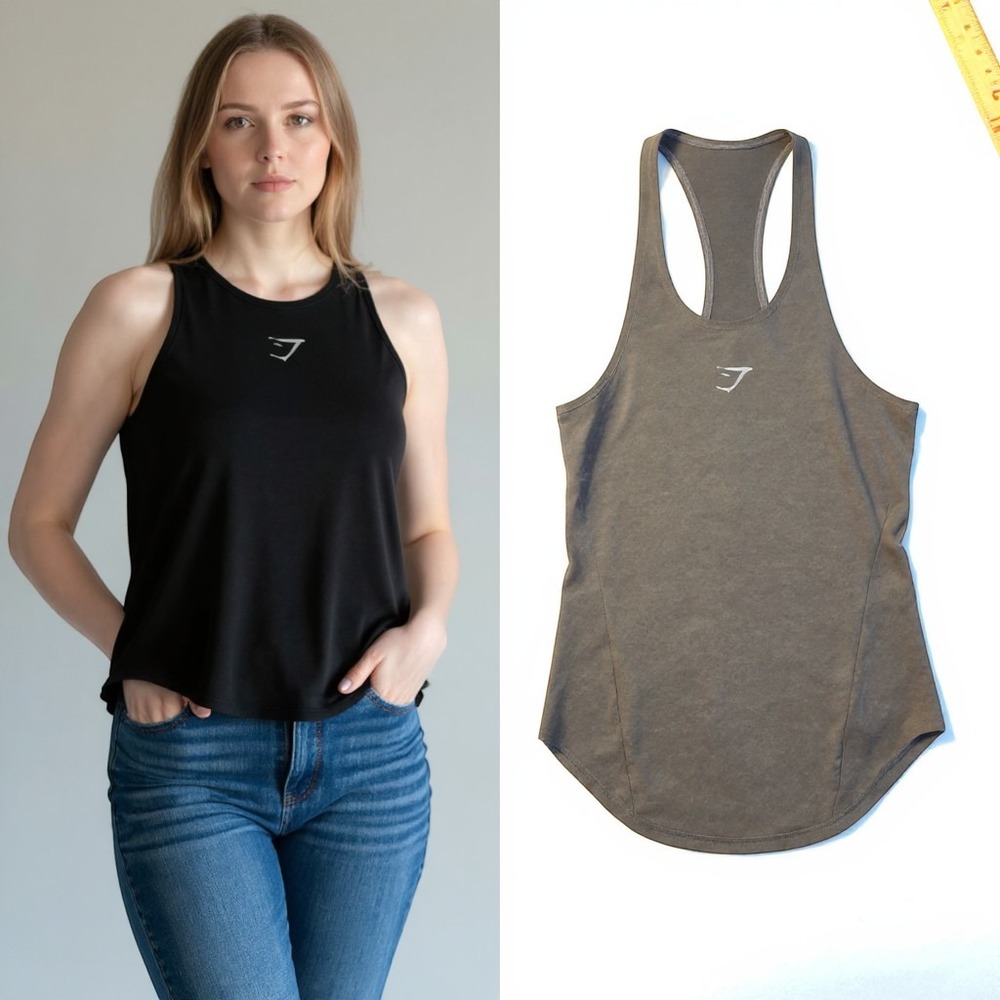 Gymshark Racerback Mesh Logo‎ Training Tank Top Womens XS Black Excellent